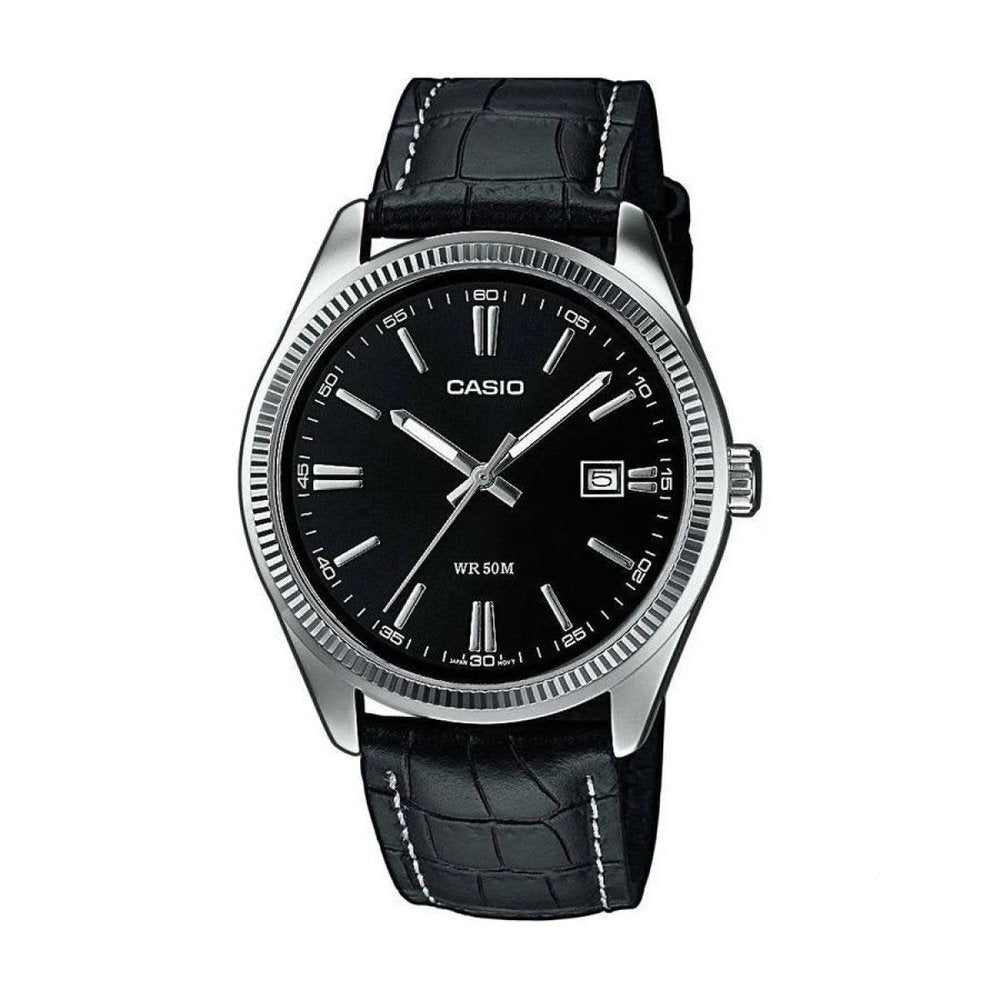 Casio MTP-1302PL-1AVEF мъжки часовник черен циферблат кожена каишка MorisMag